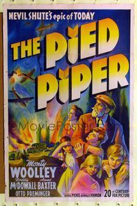 8h735 PIED PIPER 1sh '42 Irving Pichel, Monty Woolley saves children from Nazis!