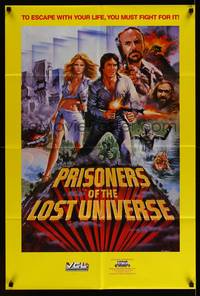 8h745 PRISONERS OF THE LOST UNIVERSE video 1sh '83 Saxon must fight to escape, Chantrell art!