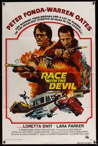 8h761 RACE WITH THE DEVIL style A int'l 1sh '75 Peter Fonda & Oates are burning a lot of rubber!