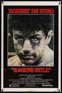 8h762 RAGING BULL signed 1sh '80 by Robert De Niro, Martin Scorsese, classic close up boxing image!