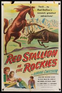 8h770 RED STALLION IN THE ROCKIES 1sh '49 Arthur Franz, art of horse fighting with elk!