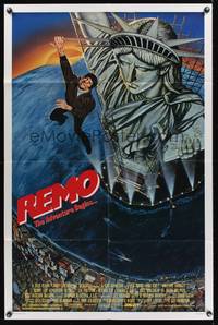 8h773 REMO WILLIAMS THE ADVENTURE BEGINS 1sh '85 Fred Ward clings to the Statue of Liberty!