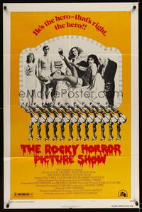 8h779 ROCKY HORROR PICTURE SHOW style B 1sh '75 Tim Curry is the hero, wacky image!