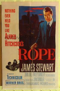 8h786 ROPE 1sh '48 great artwork of James Stewart, Alfred Hitchcock classic!