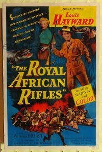 8h788 ROYAL AFRICAN RIFLES 1sh '53 Louis Hayward, Veronica Hurst, art of charging riflemen!