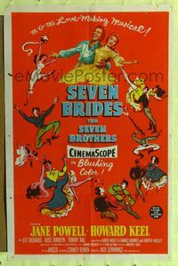 8h814 SEVEN BRIDES FOR SEVEN BROTHERS 1sh '54 art of Jane Powell & Howard Keel, classic musical!