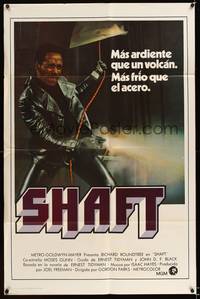8h820 SHAFT Spanish/U.S. 1sh '71 classic image of Richard Roundtree blasting the bad guys!