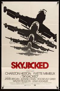 8h845 SKYJACKED style A 1sh '72 Charlton Heston, Yvette Mimieux, cool art of Boeing 707 airplane!