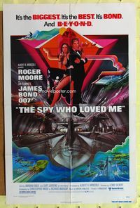8h865 SPY WHO LOVED ME 1sh '77 great art of Roger Moore as James Bond 007 by Bob Peak!