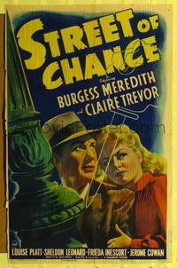 8h876 STREET OF CHANCE 1sh '42 film noir, Burgess Meredith & Claire Trevor!