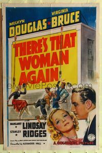 8h906 THERE'S THAT WOMAN AGAIN style A 1sh '39 artwork of Melvyn Douglas & Virginia Bruce!