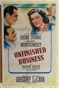 8h949 UNFINISHED BUSINESS style C 1sh '41 Robert Montgomery & Preston Foster love sexy Irene Dunne!