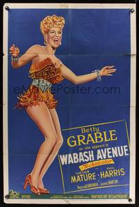 8h962 WABASH AVENUE style B 1sh '50 full-length artwork of sexy dancer Betty Grable!