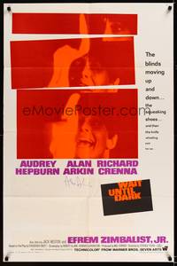 8h964 WAIT UNTIL DARK signed 1sh '67 by Alan Arkin, close up of blind Audrey Hepburn!