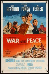 8h967 WAR & PEACE 1sh '56 art of Audrey Hepburn, Henry Fonda & Mel Ferrer, Leo Tolstoy epic!