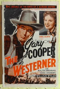 8h973 WESTERNER 1sh R54 William Wyler directed, Gary Cooper, Dana Andrews, Walter Brennan!