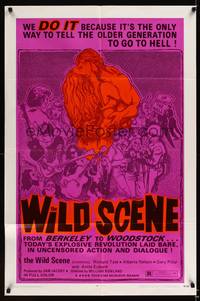 8h984 WILD SCENE 1sh '70 from Berkeley to Woodstock, go to Hell older generation!