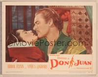 8j024 ADVENTURES OF DON JUAN LC #2 '49 best close up of Errol Flynn about to kiss Viveca Lindfors!