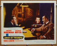 8j060 ARCH OF TRIUMPH LC #3 '47 Charles Boyer sitting at table with Louis Calhern & Ruth Warrick!