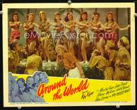 8j063 AROUND THE WORLD LC '43 Kay Kyser with soldiers ogling eight Hawaiian beauties!