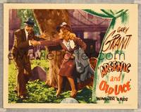 8j065 ARSENIC & OLD LACE LC '44 manic Cary Grant pulling Priscilla Lane by tree, Frank Capra