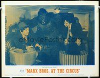 8j069 AT THE CIRCUS LC #5 R62 wacky close up of fake gorilla grabbing Groucho & Chico Marx!