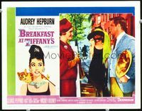 8j099 BREAKFAST AT TIFFANY'S LC #8 '61 sexy Audrey Hepburn between George Peppard & Patricia Neal!