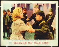 8j102 BRIDGE TO THE SUN LC #7 '61 c/u of American Carroll Baker handled roughly by Japanese man!