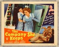 8j136 COMPANY SHE KEEPS LC #8 '51 Jane Greer grabs woman from behind in laboratory!