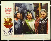 8j166 DAVID & GOLIATH LC #2 '61 two men watching Orson Welles with fake nose as King Saul!