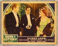 8j191 DEVIL'S LOTTERY LC '32 Alexander Kirkland & Paul Cavanagh stare at pretty Elissa Landi!