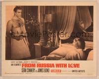 8j303 FROM RUSSIA WITH LOVE LC #8 '64 barechested Sean Connery points gun at sexy girl in bed!