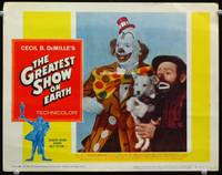 8j332 GREATEST SHOW ON EARTH LC #2 R60 best close up of clowns James Stewart & Emmett Kelly!