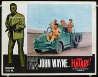 8j345 HATARI LC #2 R67 great image of John Wayne trying to lasso big game from front of jeep!