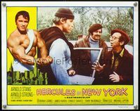 8j354 HERCULES IN NEW YORK LC '70 close up of huge Arnold Schwarzenegger in wool cap with Stang!