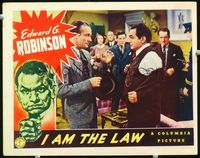 8j386 I AM THE LAW LC '38 close up of Edward G. Robinson taking off his jacket & fighting!