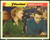 8j387 I CONFESS LC #1 '53 Alfred Hitchcock, c/u of Anne Baxter & priest Montgomery Clift!