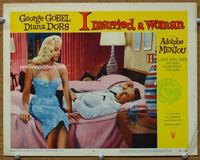 8j389 I MARRIED A WOMAN LC #5 '58 close up of sexy Diana Dors with George Gobel laying on bed!
