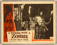 8j394 I WALKED WITH A ZOMBIE LC #3 R56 Val Lewton, Jacques Tourneur, guys holding unconcious man!