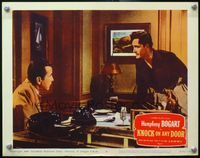8j432 KNOCK ON ANY DOOR LC #2 R59 close up of Humphrey Bogart & John Derek, Nicholas Ray directed!