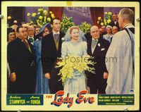 8j437 LADY EVE LC '41 Preston Sturges, Barbara Stanwyck & Henry Fonda at their wedding!