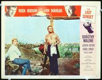 8j448 LAST SUNSET LC #6 '61 barechested Kirk Douglas stands by seated Carol Lynley!