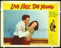 8j467 LIVE FAST DIE YOUNG LC #2 '58 great close up of Mike Connors attacking Mary Murphy!