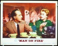 8j504 MAN ON FIRE LC #8 '57 close up of Bing Crosby coming on to pretty Inger Stevens!