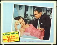 8j507 MAN WHO UNDERSTOOD WOMEN LC #5 '59 concerned Henry Fonda looks at sexy Leslie Caron in bed!