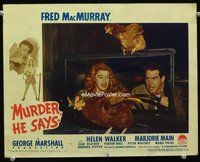 8j544 MURDER HE SAYS LC #3 '45 Fred MacMurray & Helen Walker try to escape in car in barn!
