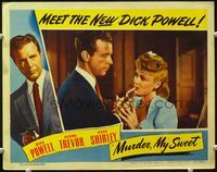 8j546 MURDER, MY SWEET LC '44 great close up of Dick Powell lighting Claire Trevor's cigarette!