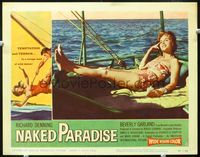 8j556 NAKED PARADISE LC #5 '57 sexy Beverly Garland in two-piece bathing suite sunning on boat!