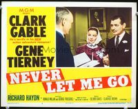 8j561 NEVER LET ME GO LC #5 '53 Clark Gable & sexy Gene Tierney married by Justice of the Peace!
