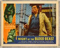 8j567 NIGHT OF THE BLOOD BEAST LC #8 '58 c/u of Ed Nelson with gun drawn backed against fence!